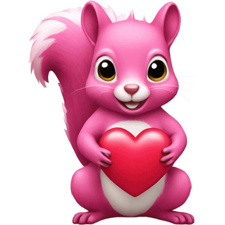 pink squirrel holding a heart emoji