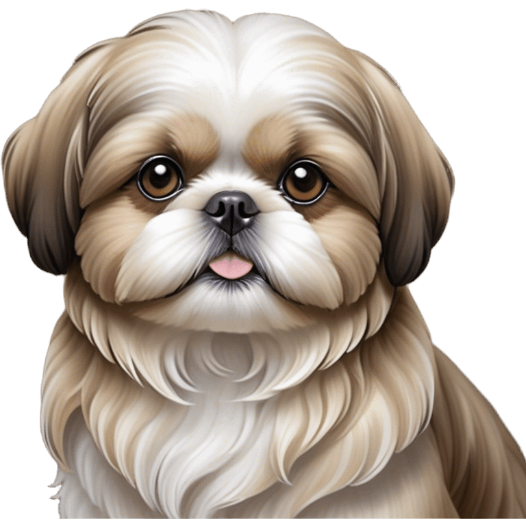 Cinematic Noble Shih Tzu Portrait Emoji, Poised and elegant, with a luxurious, flowing fur in refined muted tones, delicate features and wise, gentle eyes, simplified yet meticulously detailed, glowing with a soft, regal radiance, high shine, exuding quiet dignity and timeless charm, soft glowing outline, capturing the essence of a noble Shih Tzu that epitomizes refined poise! emoji