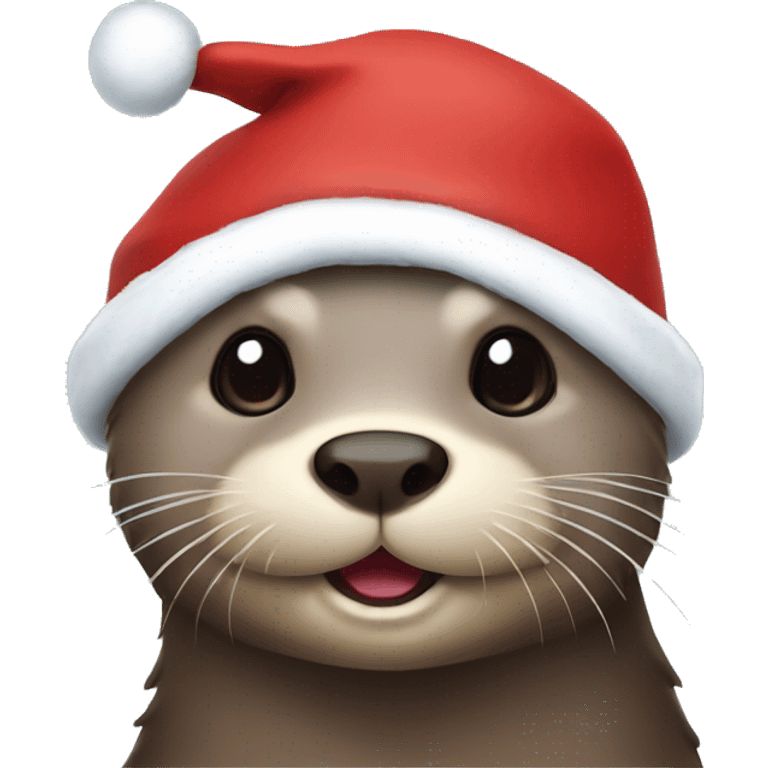 Otter with a Christmas hat emoji