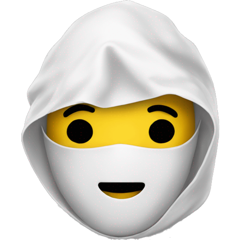 robed figured with yellow smiling mask emoji