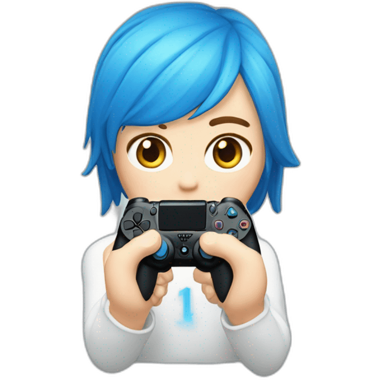 Un blond au yeux bleu qui ne se lave pas avec une manette ps4 emoji