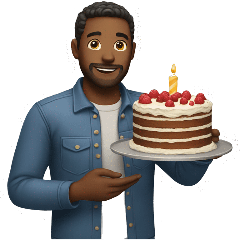 Man holding a cake emoji