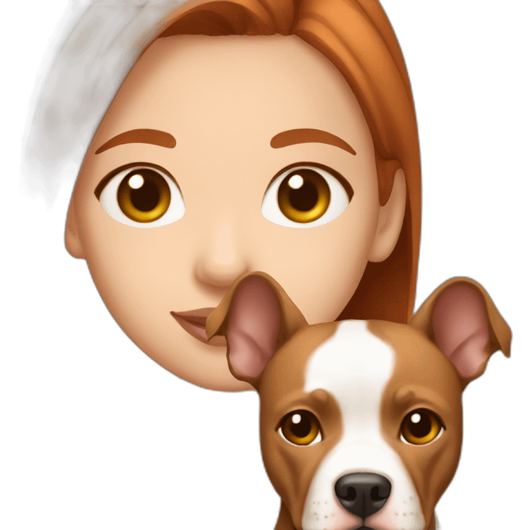 Girl with light tone skin auburn hair with fawn colored pitbull emoji