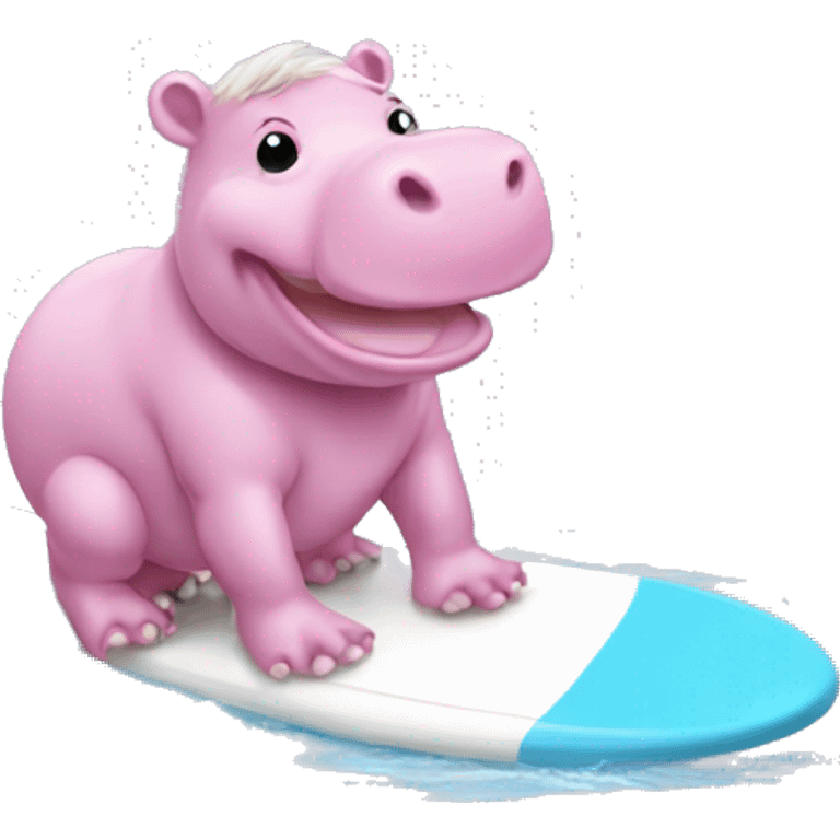 Baby pink hippo surfing emoji