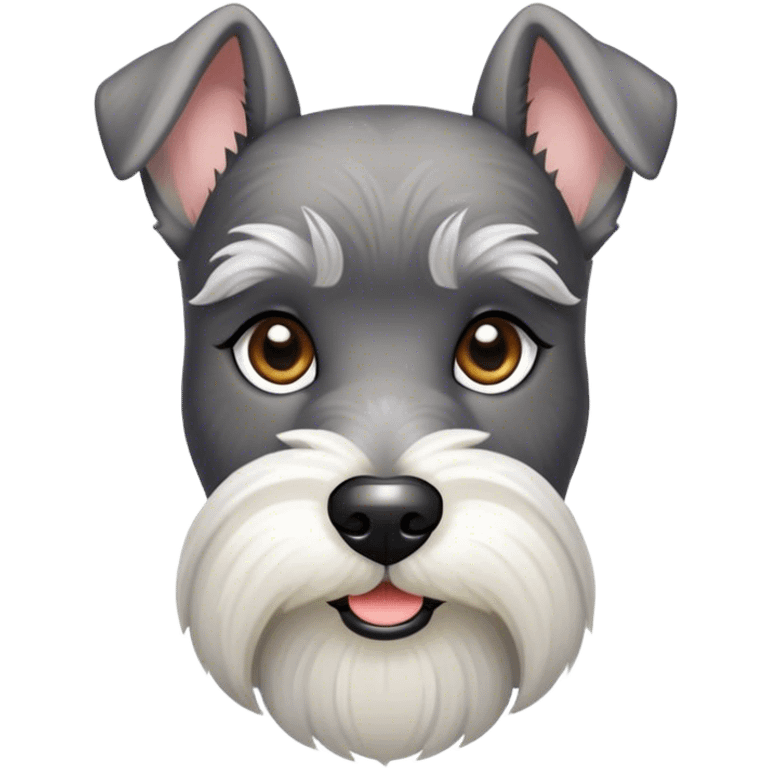 Cinematic Noble Miniature Schnauzer Portrait Emoji, Standing with a proud and stately demeanor, showcasing a sharply defined, salt-and-pepper fur with distinguished eyebrows and a confident, alert expression, simplified yet exquisitely detailed, glowing with a refined, dignified radiance, high shine, exuding intelligence and classic noble charm, soft glowing outline, capturing the essence of a noble Miniature Schnauzer that commands attention with effortless style! emoji