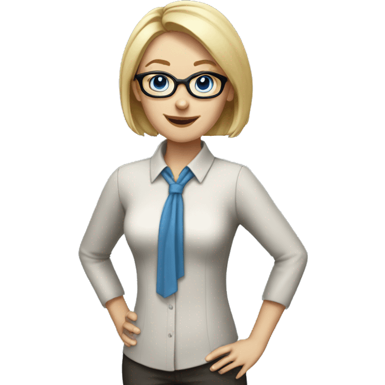 female Teacher with glasses blonde really short hair blue eyes blouse emoji