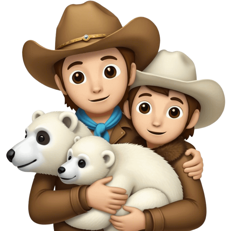 A big monkey, a cowboy, and a polar bear hugging  emoji