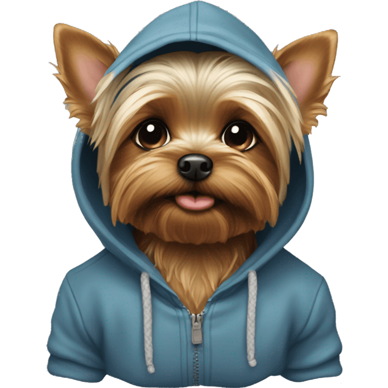 A Yorkie wearing a hoodie emoji