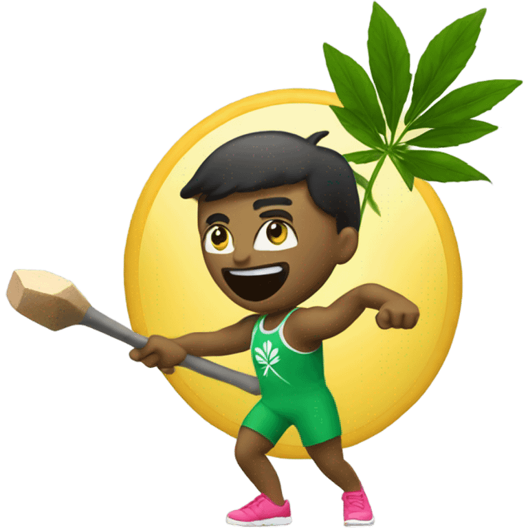 Weed plant throwing Olympic hammer throw emoji