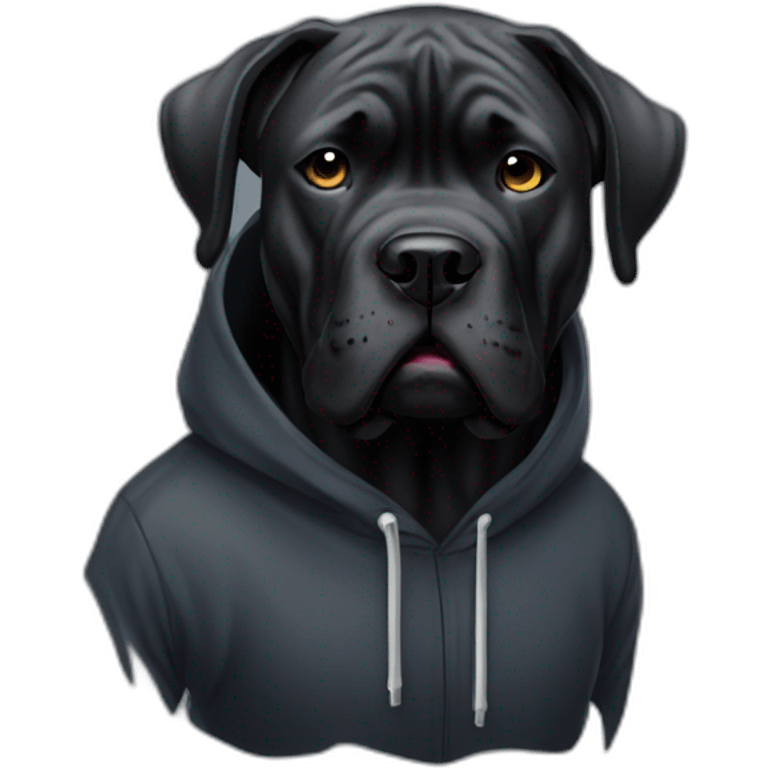 Black cane Corso with a hoodie emoji