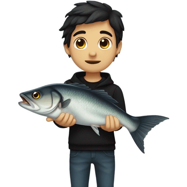 Emo boy holding walleye fish emoji