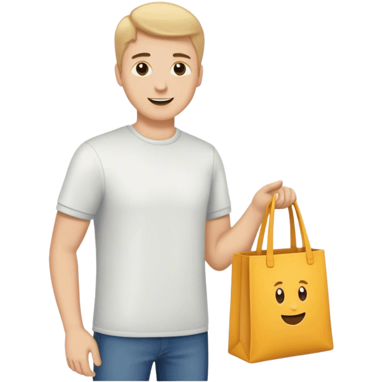 White guy receiving a tote bag emoji