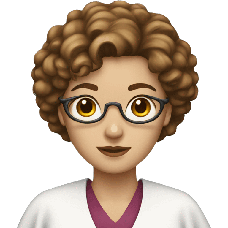 White nurse woman with short curly brown hair wearing a cape emoji