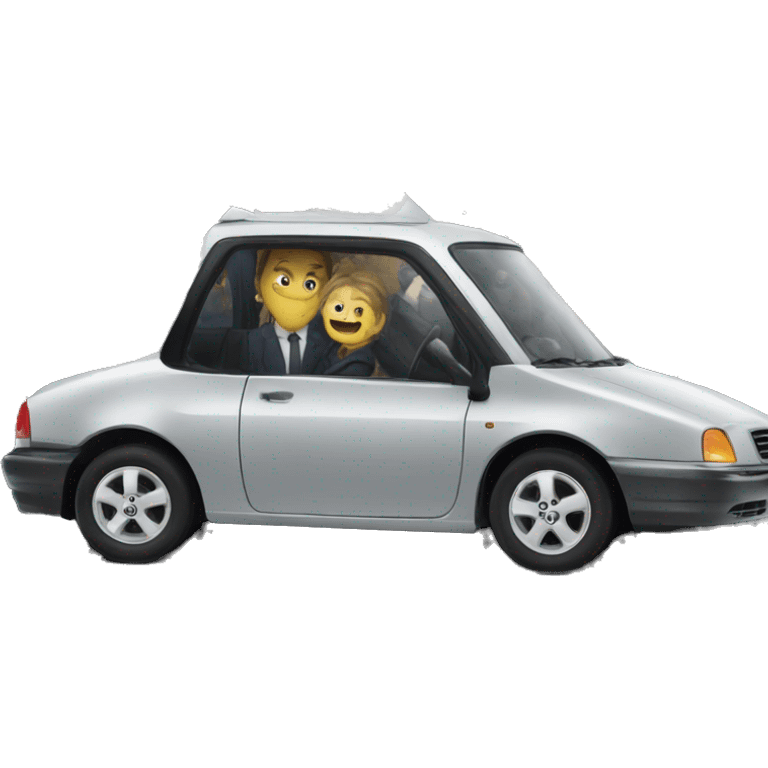 Macron on car greeting populations emoji