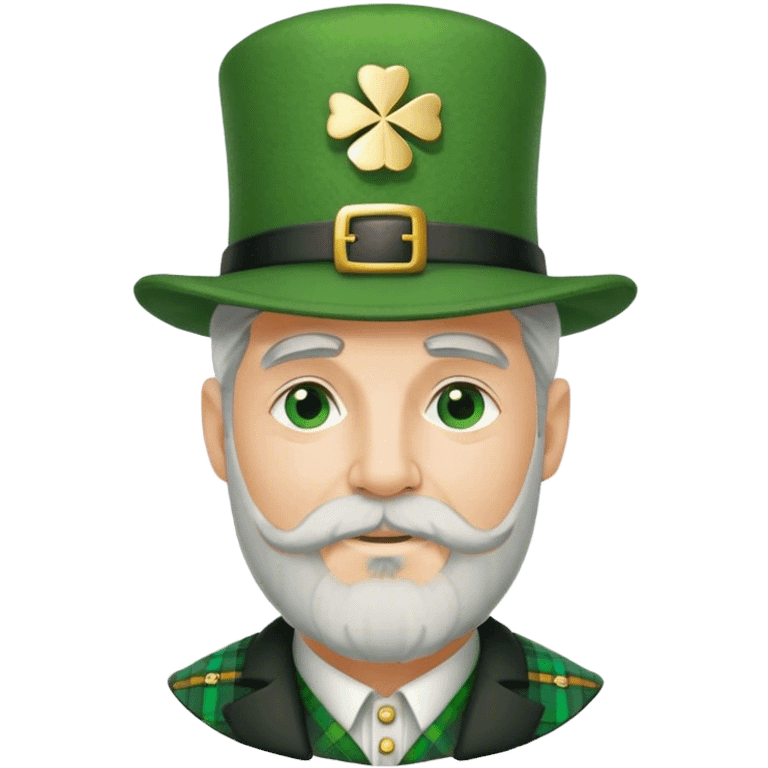 Tall grey haired man with goatee wearing a green peaky hat and kilt st. Patrick’s Day emoji