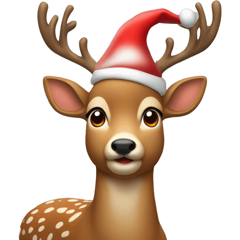 A deer wearing a Santa hat emoji