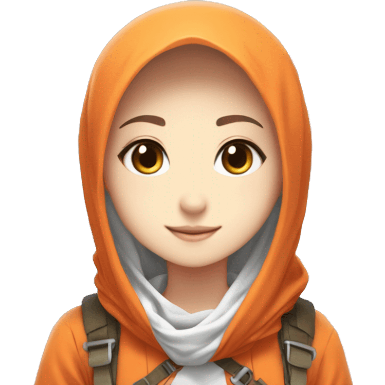 anime girl hijab sweet white skinned peanime female adventurer in orange clothes half  emoji