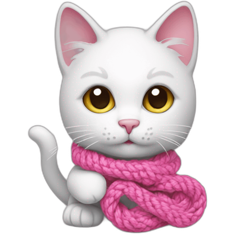 White cat with pink hook crochet in paws emoji