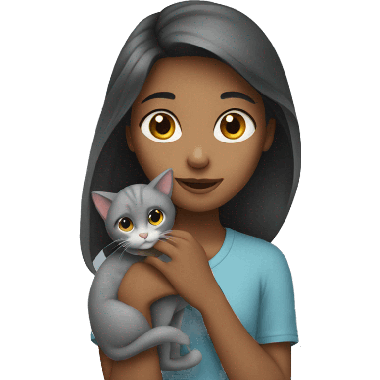 Girl holding grey cat emoji