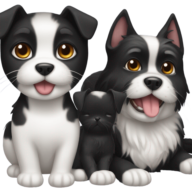 Black cat with black and white terrier dog emoji