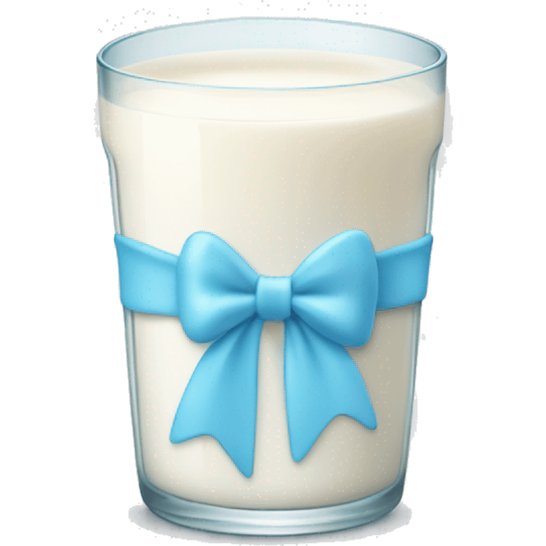 Glass of milk with a baby blue bow around it emoji