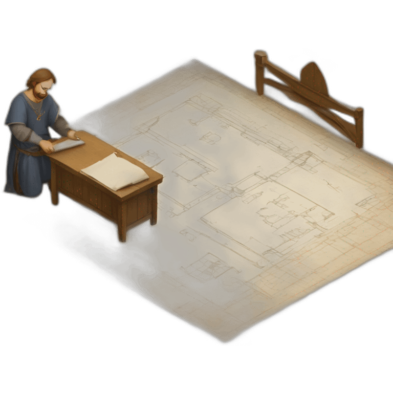 medieval architect drawing on a floor plan emoji