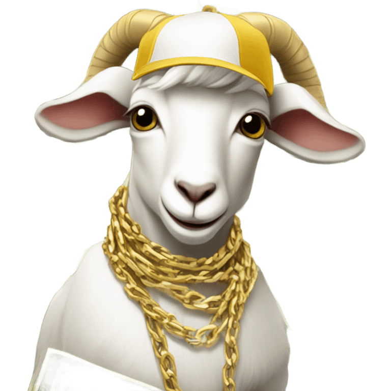 A Goat with gold chains and money and a cap  emoji