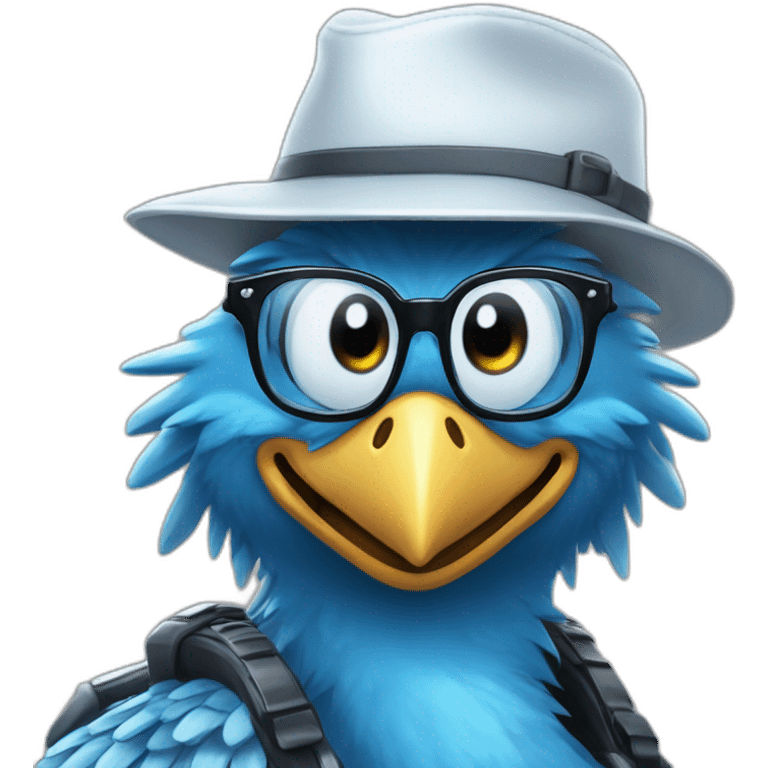 Crazy funny Cyberpunk Articuno head with human white teeth and beautiful smile wearing glasses and hat emoji