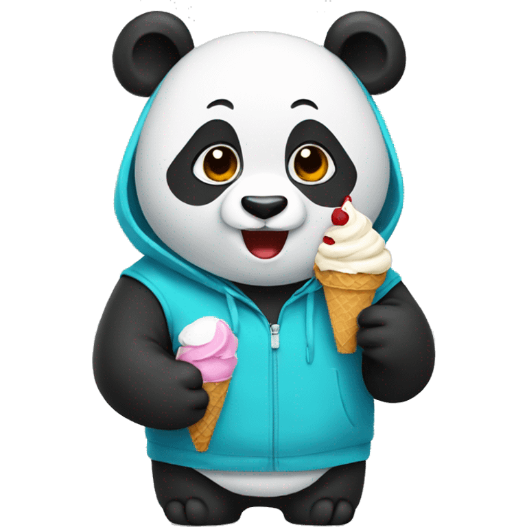 Panda eating ice cream wearing a hoodie emoji