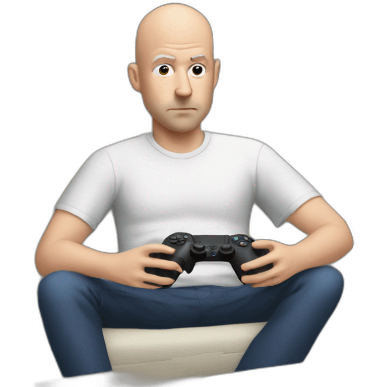 Bored bald white man playing on a ps5 emoji