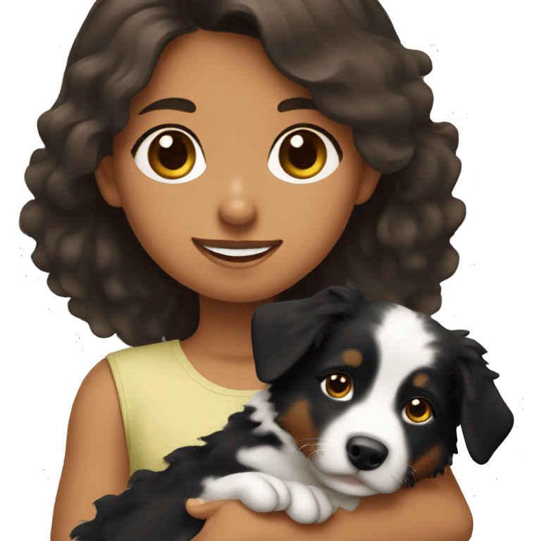 Brunette girl holding a black tri Australian shepherd emoji