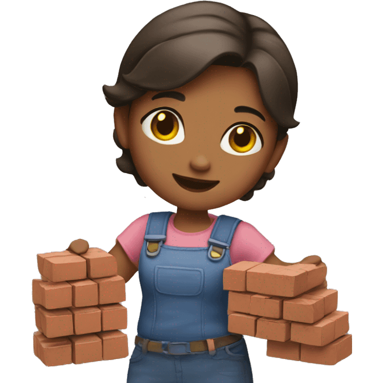 A girl is carrying bricks. emoji