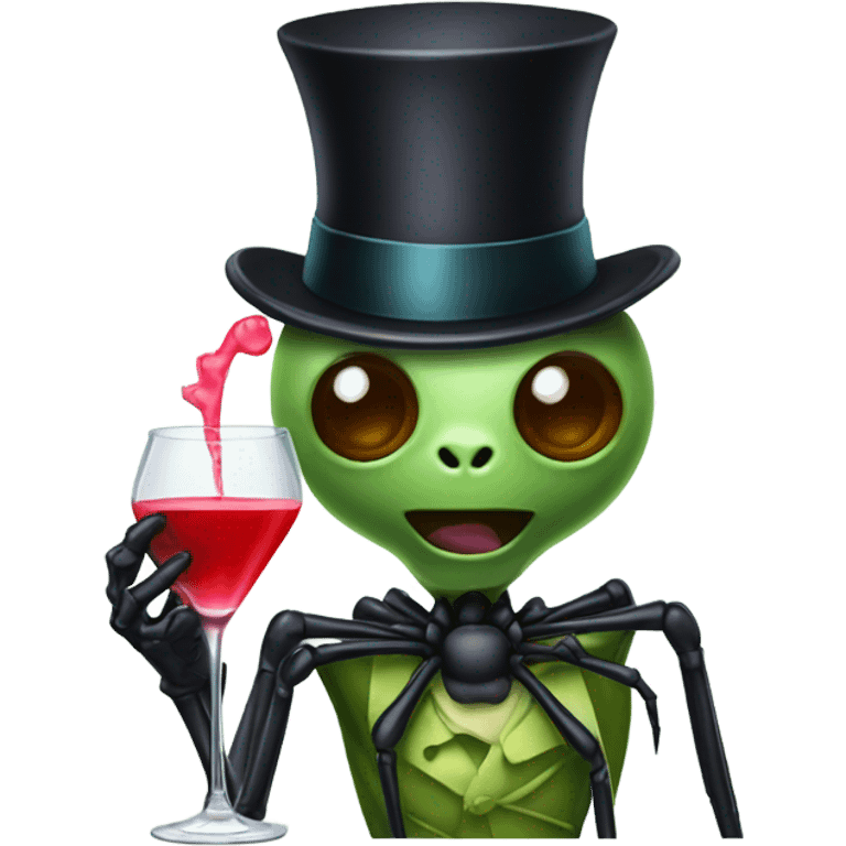 Spider wearing a top hat drinking a martini emoji