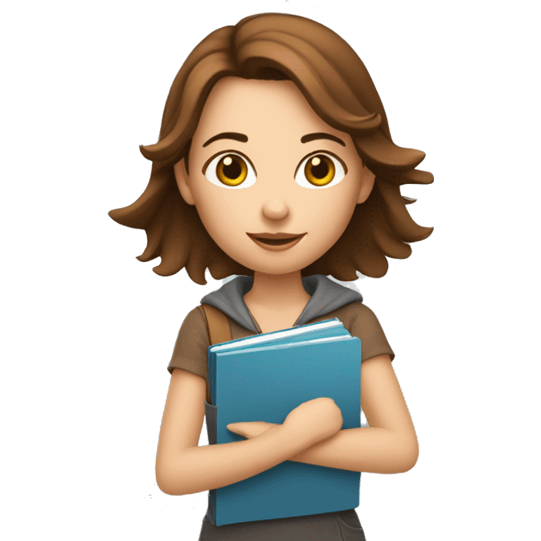 brown hair girl with a notebook on her hand. marketing woman emoji