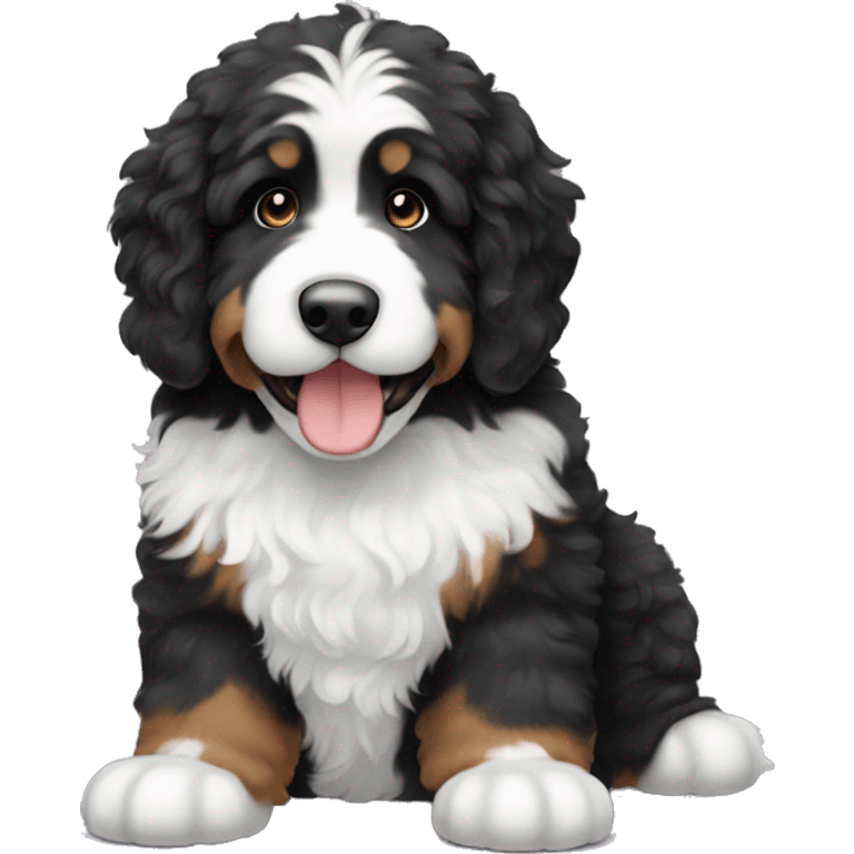 big fluffy black and white bernedoodle emoji