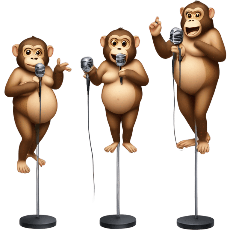 Fat monkey singing full body and with a microphone stand. Also female with lipstick emoji