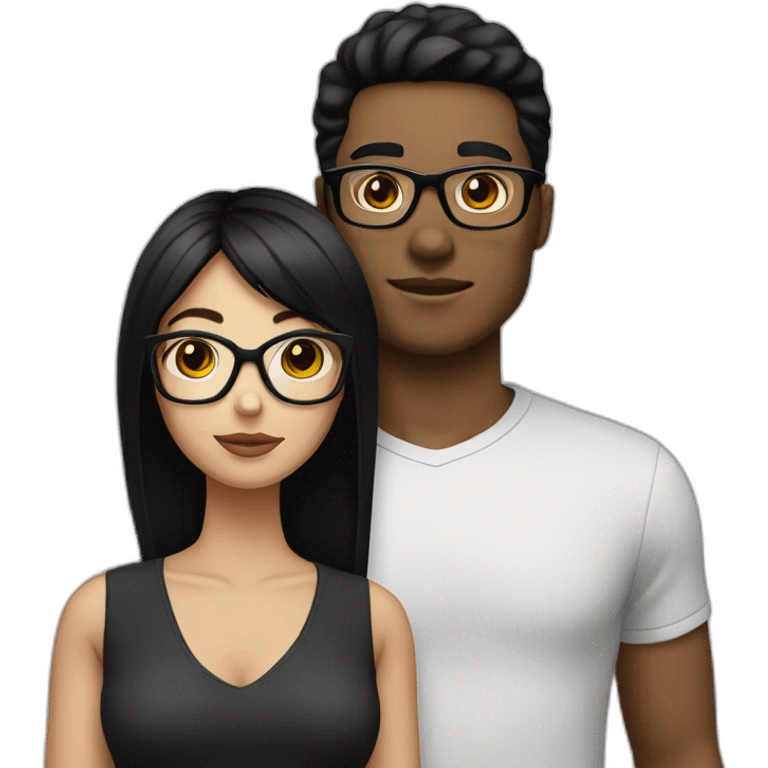 couple with white skin glasses and black hair and black eyes emoji