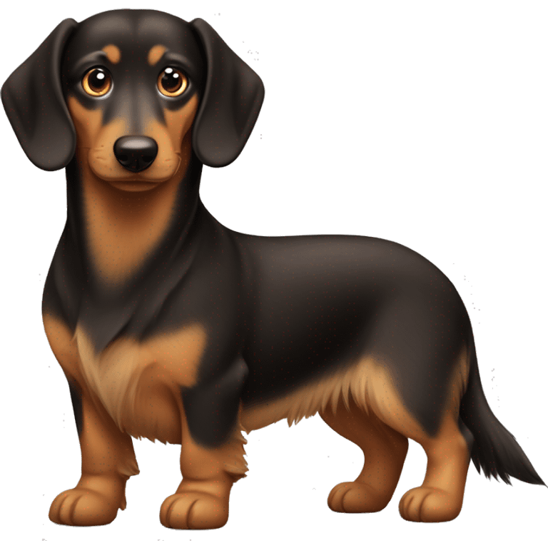 brown long hair mini daschund with half german shepherd half huskie emoji