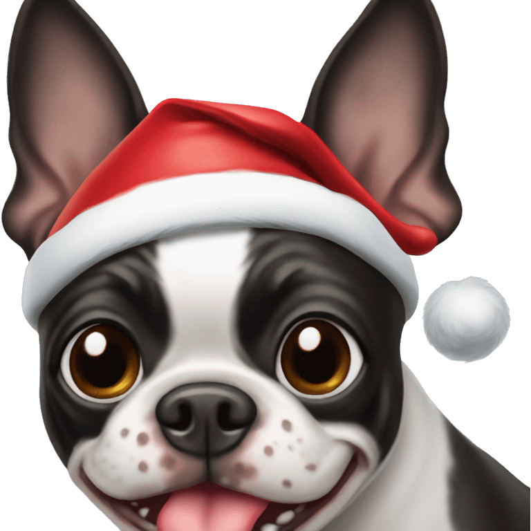 boston terrier dog smiling wearing santa hat emoji