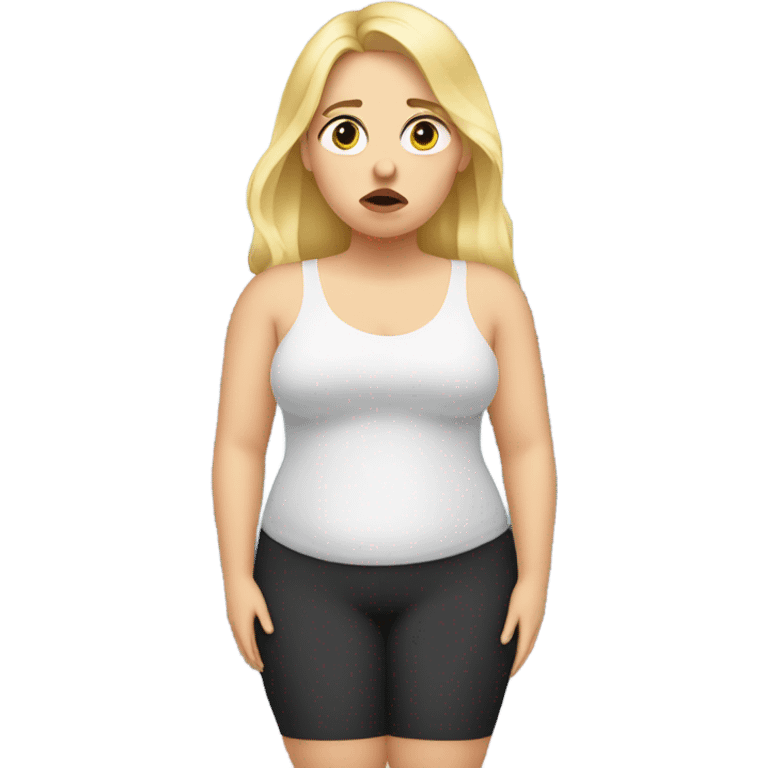 overweight blondie woman at mirror crying emoji