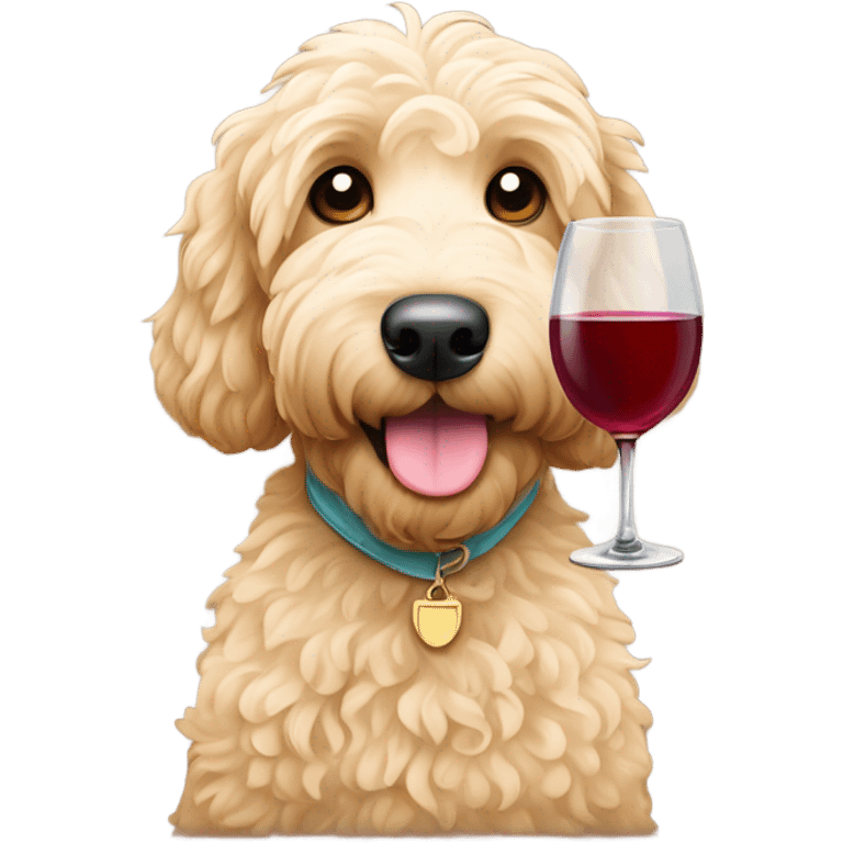 Goldendoodle drinking wine emoji