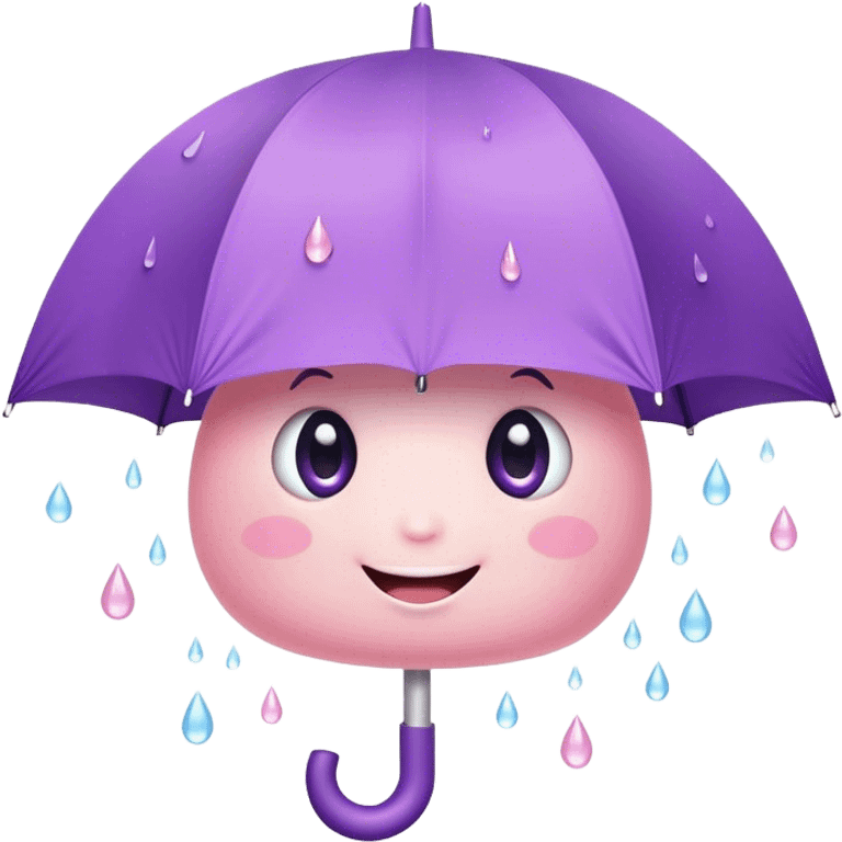 Cute Kawaii Umbrella, small and cute, soft pastel pink and purple, tiny rain droplets smiling down, a chubby round handle, big sparkling eyes full of joy! emoji