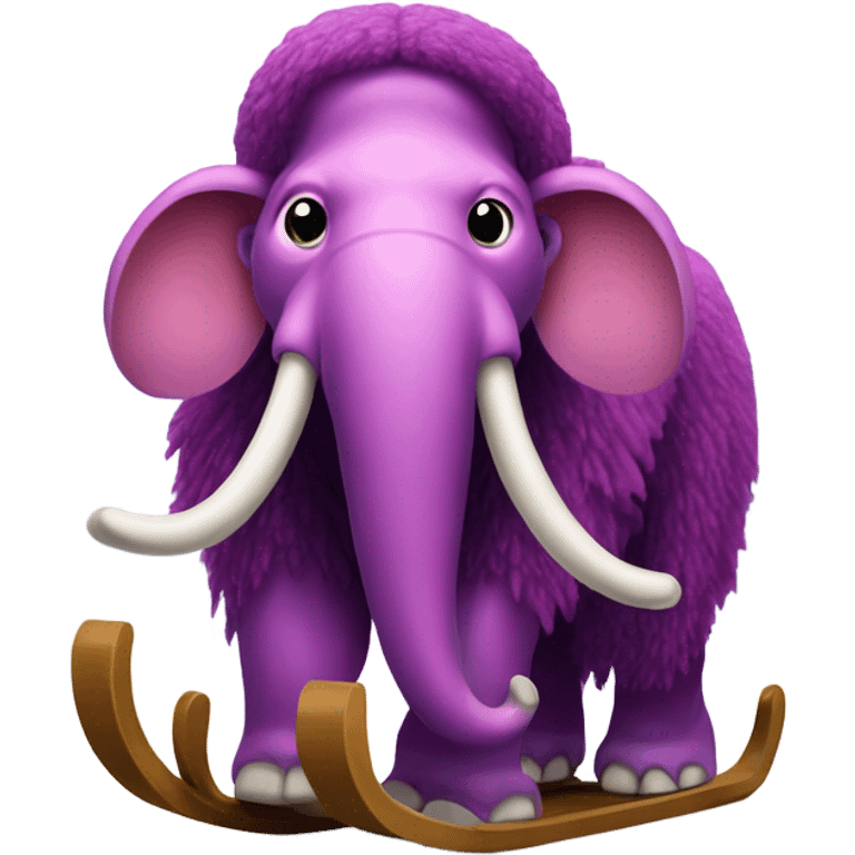 Purple-pink wooly mammoth with a snowy forest on its back and sleds for feet emoji