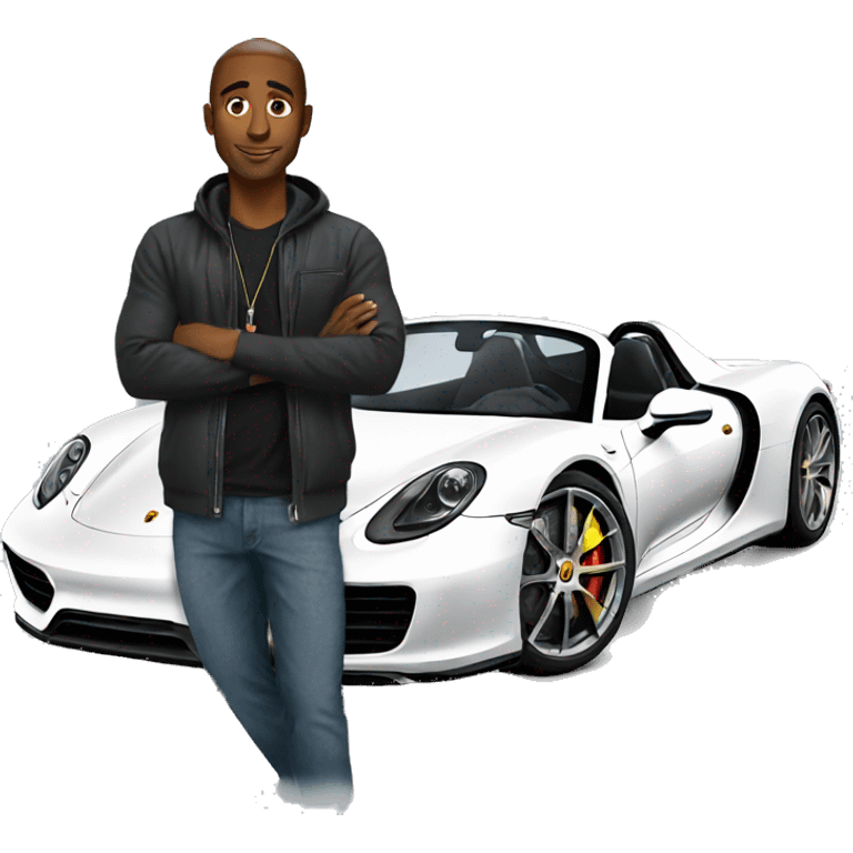 An black man with a 918 Spyder Porsche  emoji