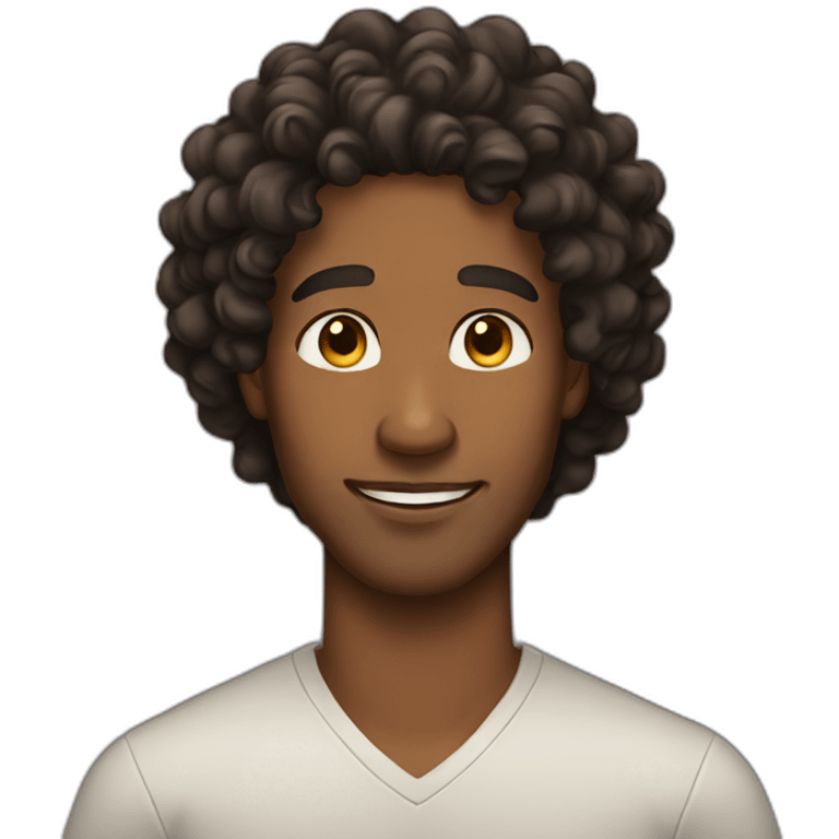 brown skin man with long black curly hair emoji