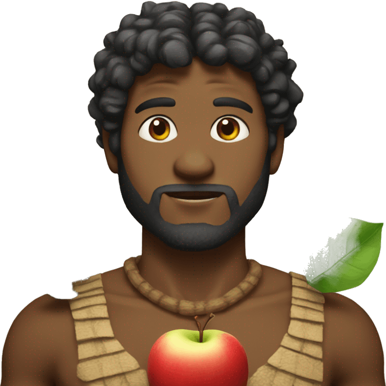 Adam wears prehistoric clothes, with an apple next to him emoji