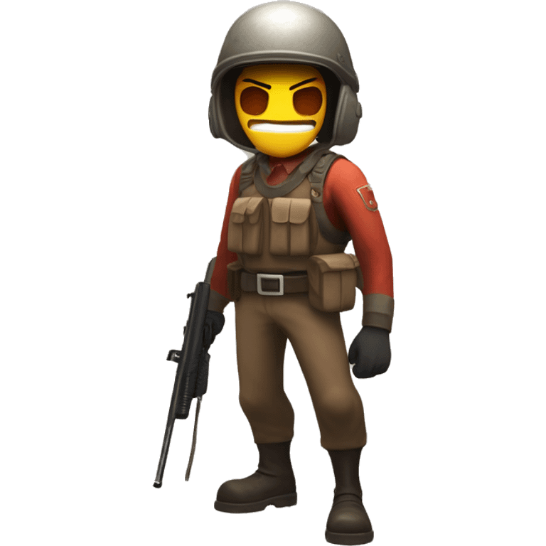 The Soldier from Team Fortress 2, with a helmet covering his eyes and with a maniacal smile emoji