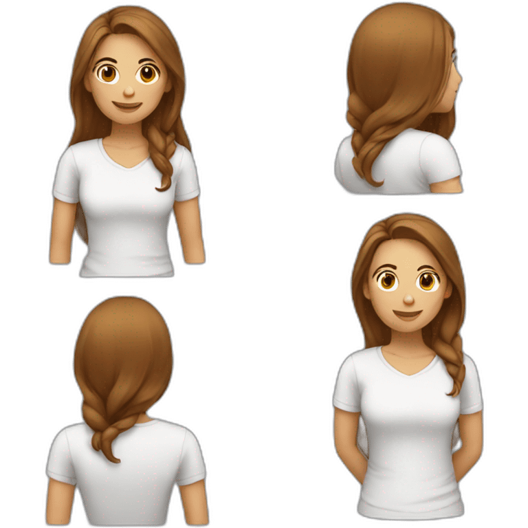 woman with brown long hair and smartphone and white T-shirt emoji