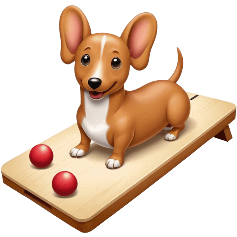 Cream Wiener dog playing cornhole emoji