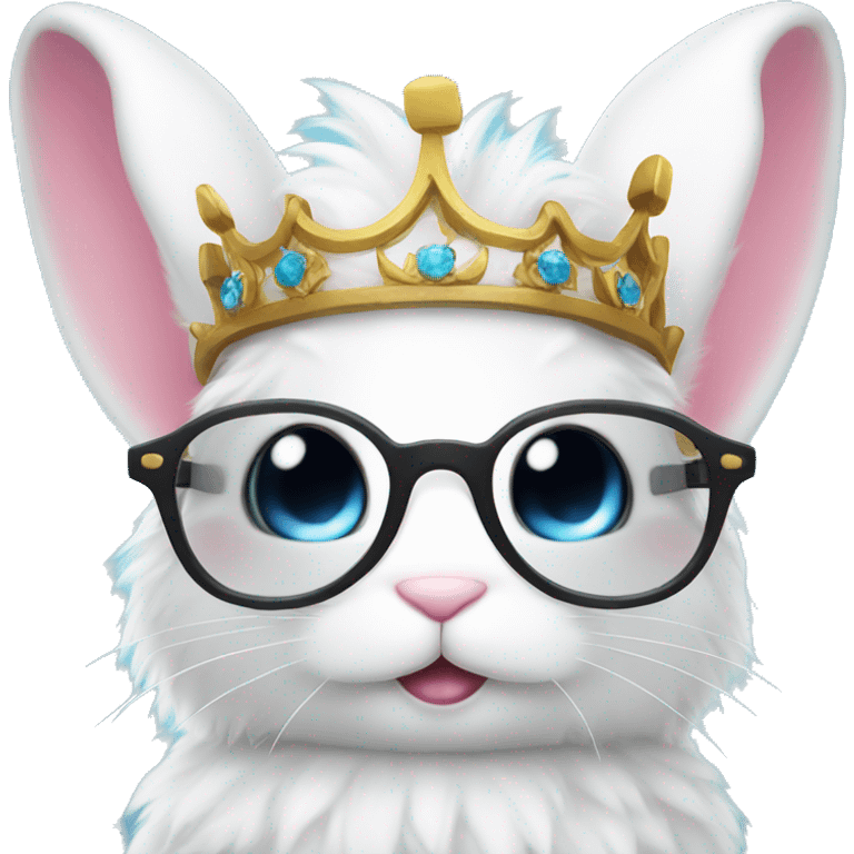 cute super fluffy white bunny with glasses wearing a crown emoji